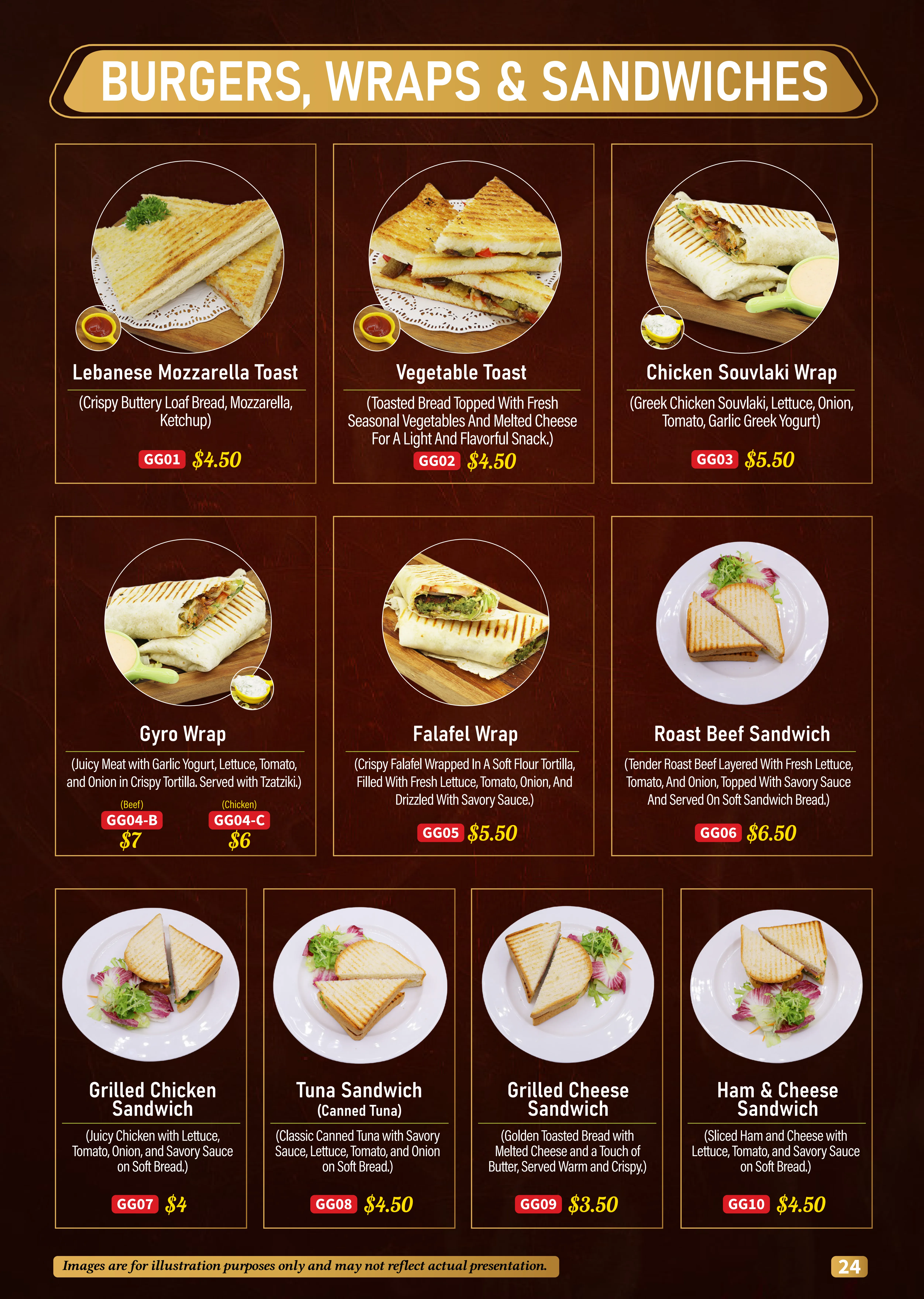 Wrap-Sandwich-Toasts Menu
